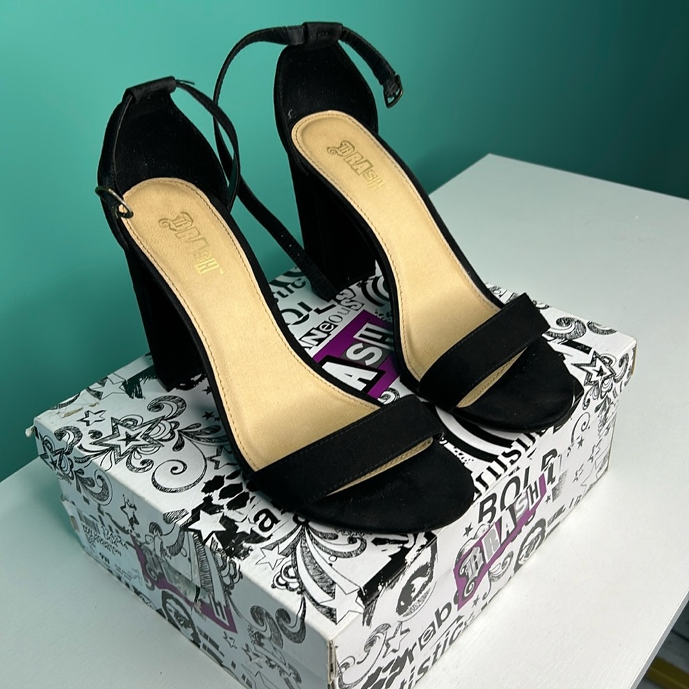 Ladies black suede heels wide width